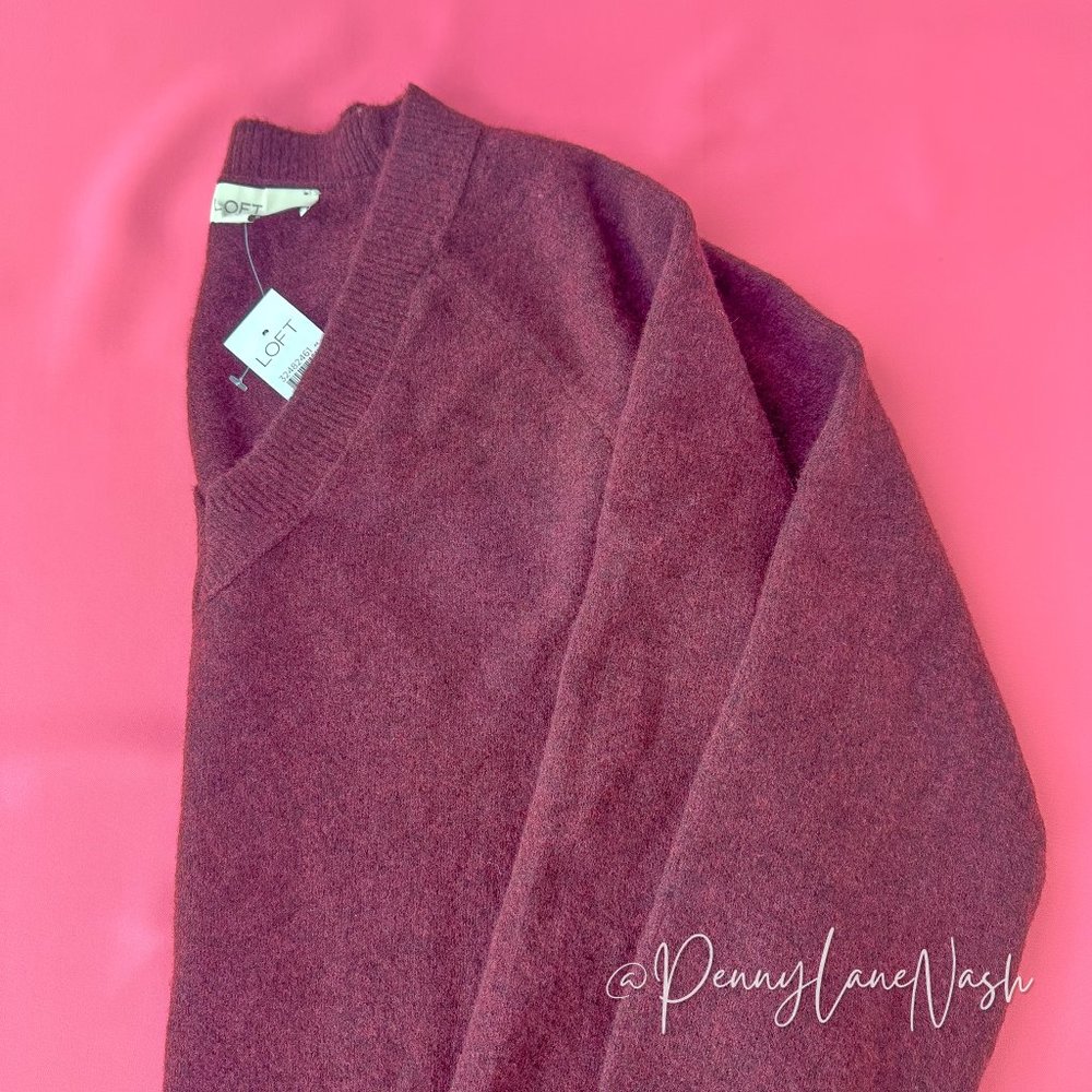 NWT Loft Relaxed V-Neck Wool Blend Sweater Purple - Picture 9 of 10